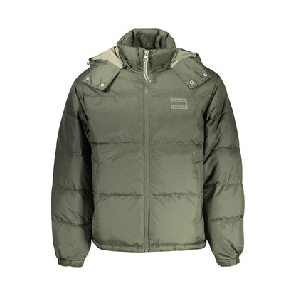Hooded Windbreaker Jacket by Tommy Hilfiger for men in polyester green presents a resilient silhouette, artfully detailed with a sophisticated hooded neckline and functional pockets, hooded & windproof for a resilient finish.
