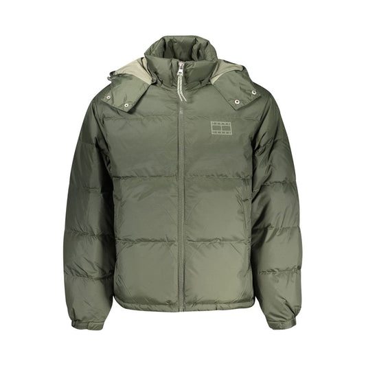 Hooded Windbreaker Jacket by Tommy Hilfiger for men in polyester green presents a resilient silhouette, artfully detailed with a sophisticated hooded neckline and functional pockets, hooded & windproof for a resilient finish.