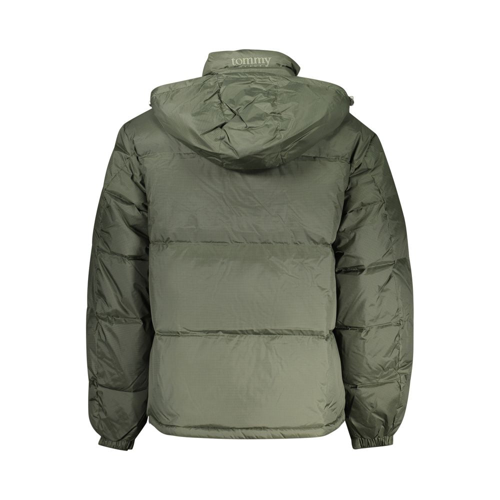 Hooded Windbreaker Jacket by Tommy Hilfiger for men in polyester green showcases a modern silhouette, integrating pockets, hooded & windproof and a modern for a sophisticated finish.