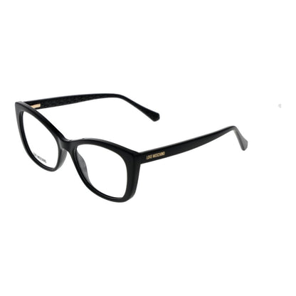 Eyeglasses Frames by Love Moschino for women in cellulose propionate black features a refined silhouette, showcasing a refined black coloured frame and full-frame frame design for a sophisticated, premium look.