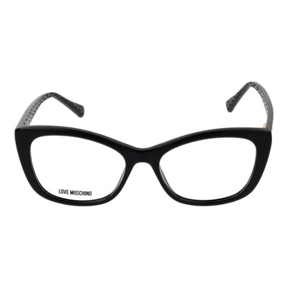 Eyeglasses Frames by Love Moschino for women in cellulose propionate black features an refined silhouette, showcasing a sophisticated black coloured frame and refined full-frame frame design for a refined look.