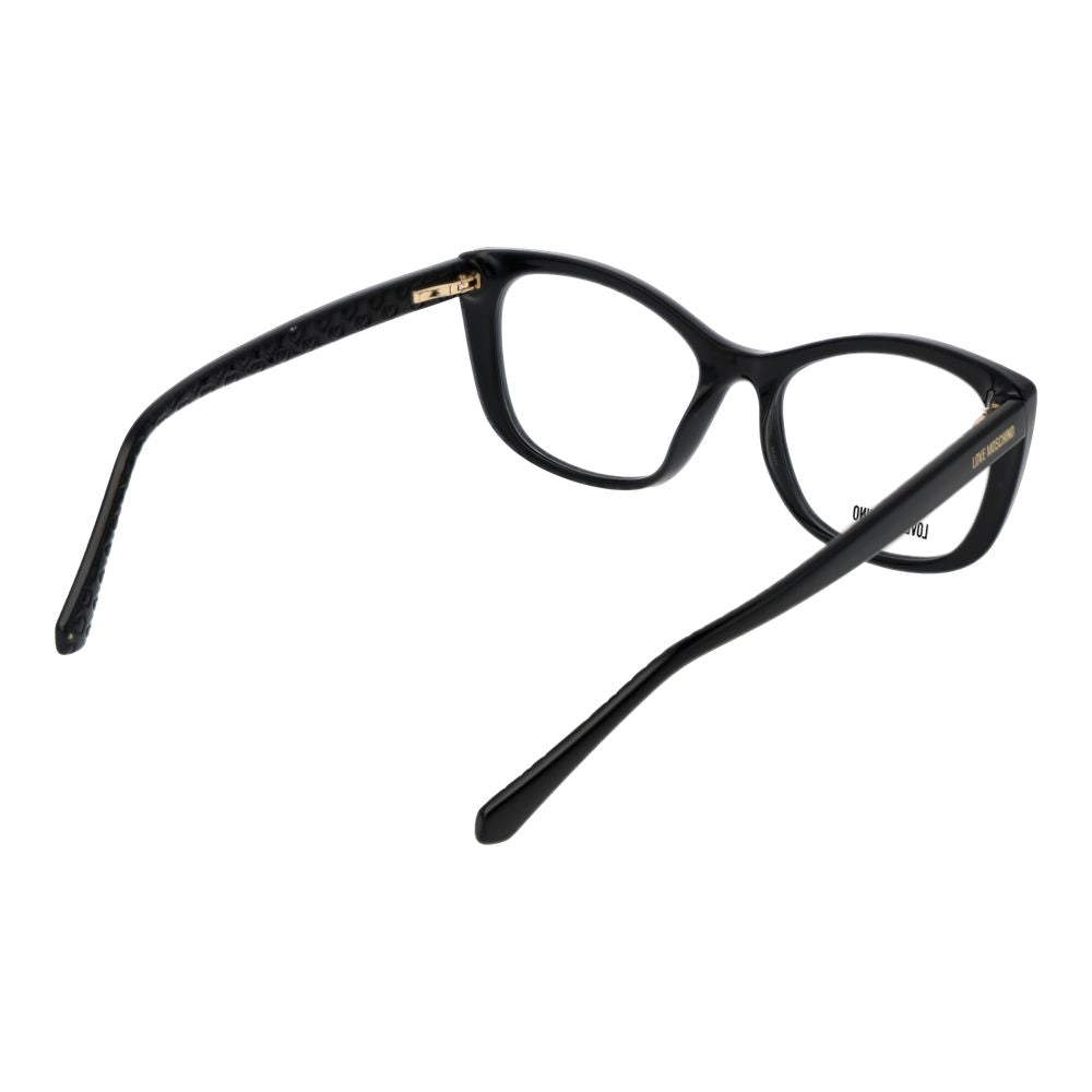 Eyeglasses Frames by Love Moschino for women in cellulose propionate and black showcases an refined full-frame frame design featuring a sophisticated black coloured frame for an refined and refined aesthetic.