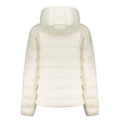 Hooded Windbreaker Jacket by Tommy Hilfiger for women in polyester white presents a resilient silhouette, artfully detailed with a sophisticated hooded neckline and functional pockets, hooded & windproof for a resilient finish.