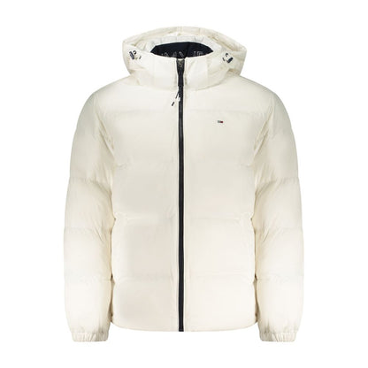 Hooded Overcoat by Tommy Hilfiger for men in polyester white & signature features a cosy chic silhouette, artfully detailed with a sophisticated hooded neckline and premium pockets & hooded for a cosy chic finish.