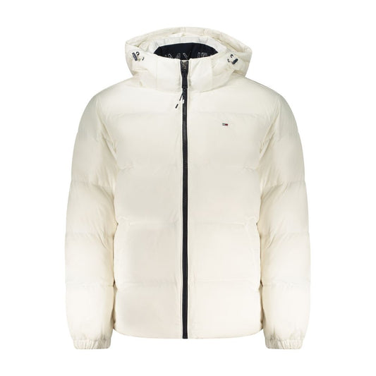 Hooded Overcoat by Tommy Hilfiger for men in polyester white & signature features a cosy chic silhouette, artfully detailed with a sophisticated hooded neckline and premium pockets & hooded for a cosy chic finish.