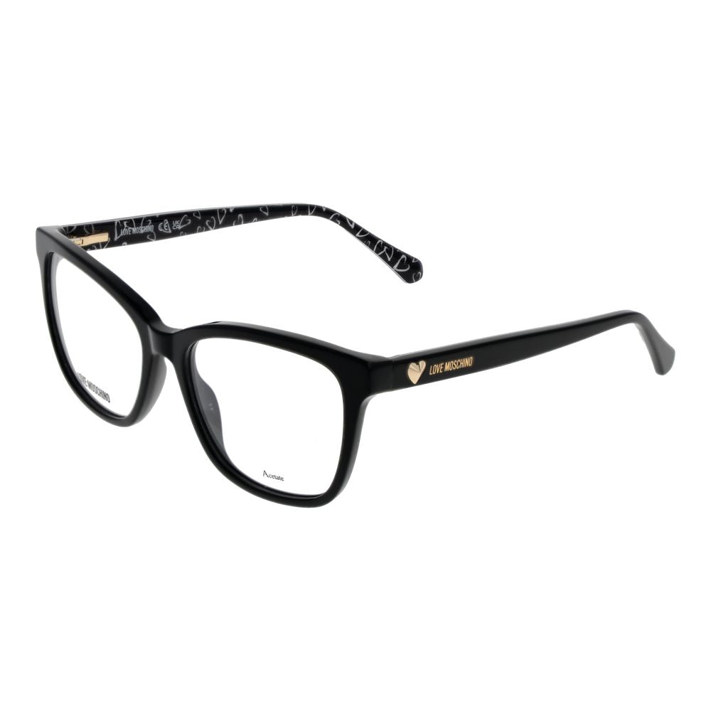 Eyeglasses Frames by Love Moschino for women in acetate black features a refined silhouette, showcasing a refined black coloured frame and full-frame frame design for a sophisticated, premium look.