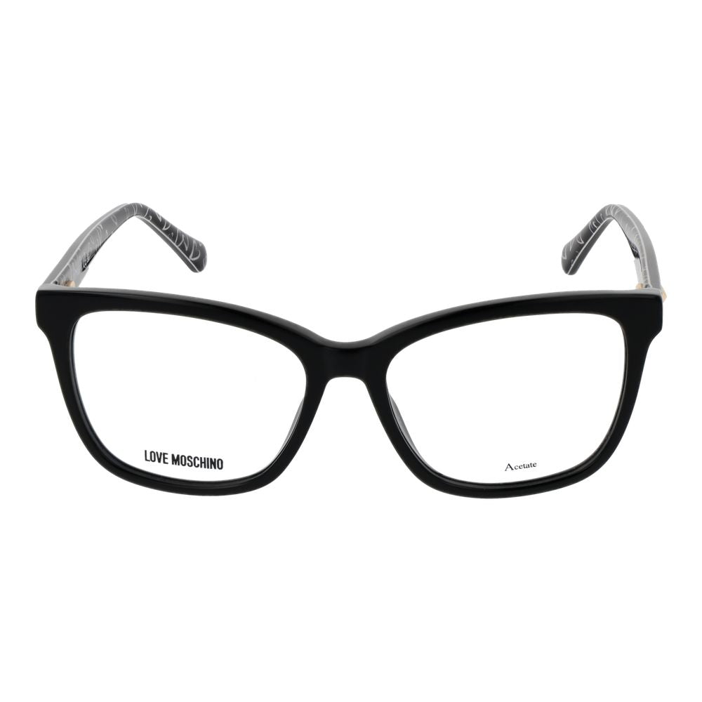 Eyeglasses Frames by Love Moschino for women in acetate black features an refined silhouette, showcasing a sophisticated black coloured frame and refined full-frame frame design for a refined look.