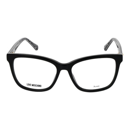 Eyeglasses Frames by Love Moschino for women in acetate black features an refined silhouette, showcasing a sophisticated black coloured frame and refined full-frame frame design for a refined look.