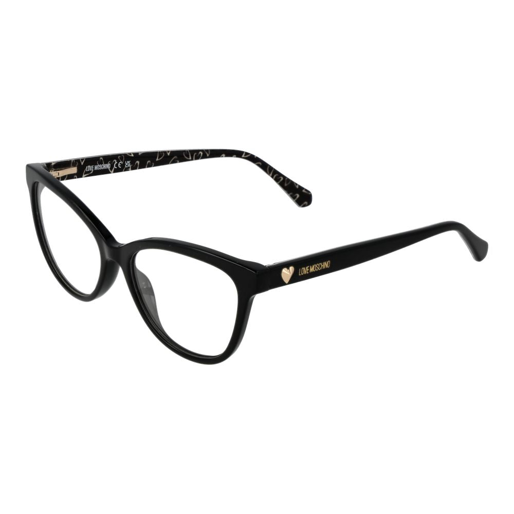 Eyeglasses Frames by Love Moschino for women in acetate and black showcases a refined silhouette, detailed with a black coloured frame finish and a sophisticated full-frame frame design.