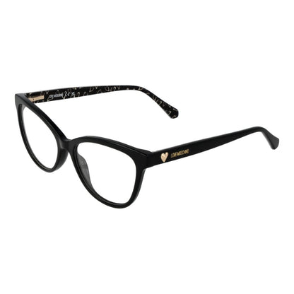 Eyeglasses Frames by Love Moschino for women in acetate and black showcases a refined silhouette, detailed with a black coloured frame finish and a sophisticated full-frame frame design.
