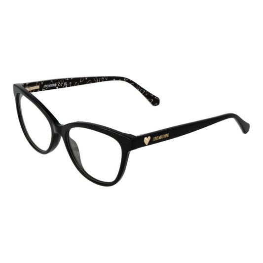 Eyeglasses Frames by Love Moschino for women in acetate and black showcases a refined silhouette, detailed with a black coloured frame finish and a sophisticated full-frame frame design.