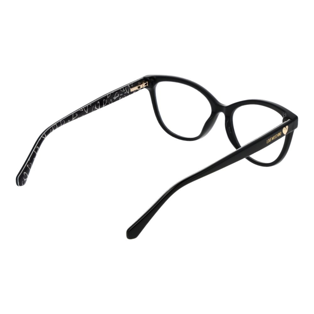Eyeglasses Frames by Love Moschino for women in acetate black showcases a reflective silhouette, artfully incorporating a sophisticated black coloured frame with a distinct full-frame frame design.