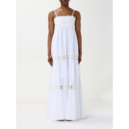 Dress by Kaos for women in cotton white features an sultry silhouette defined by a and sleeveless, falling to an sultry long for a sultry look.