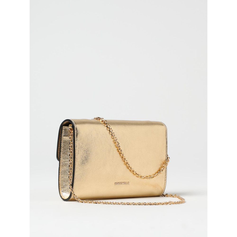 Handbag by Coccinelle for women in leather gold features a refined silhouette, showcasing a secure , organized , and versatile for a refined finish.