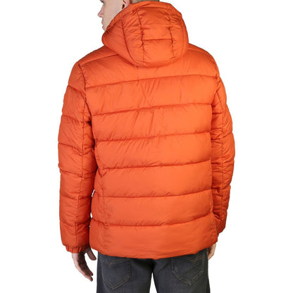 Hooded Bomber Jacket by Save The Duck for men in nylon orange & patterned features an contemporary silhouette, showcasing a sophisticated and contemporary pockets, hooded & insulated for a truly refined look.