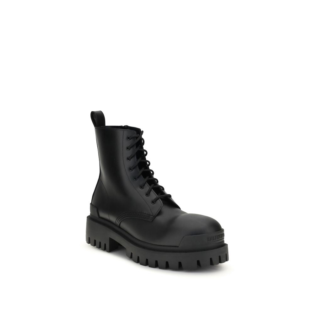 Lace-Up Mid-Calf Boots by Balenciaga for men in bos taurus calfskin leather black features an avant-garde Men's Bos Taurus Calfskin Leather Lace-Up Mid-Calf Boots silhouette, defined by a sophisticated and a avant-garde .