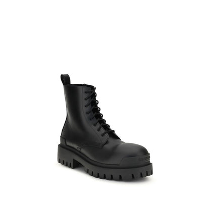 Lace-Up Mid-Calf Boots by Balenciaga for men in bos taurus calfskin leather black features an avant-garde Men's Bos Taurus Calfskin Leather Lace-Up Mid-Calf Boots silhouette, defined by a sophisticated and a avant-garde .