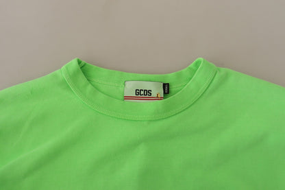 GCDS Mint Green Printed Long Sleeves Cropped Top Sweater