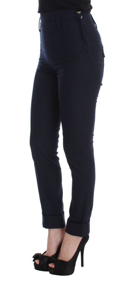 Ermanno Scervino Blue Virgin Wool Slim Fit Casual Pants