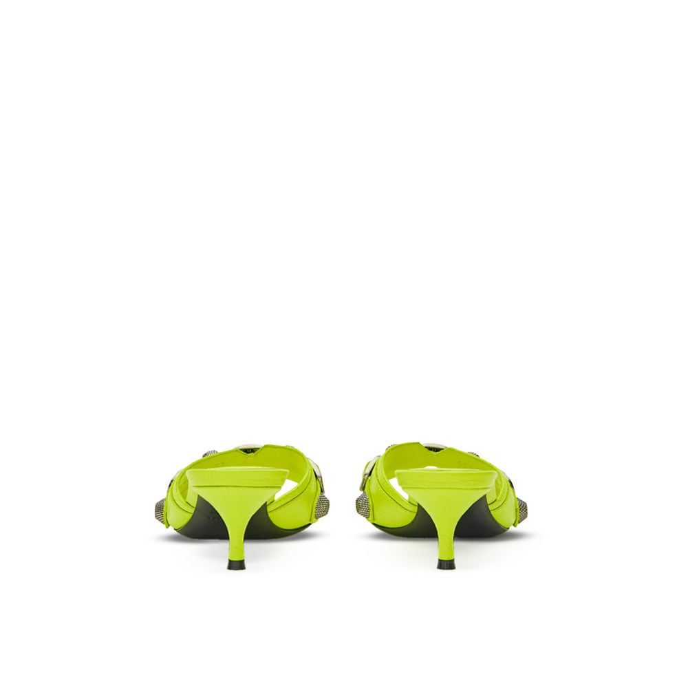 Mules Slippers Flat Shoes by Balenciaga for women in leather silver & yellow features an statuesque silhouette from the Women's Leather Mules Slippers Flat Shoes collection, showcasing a and a statuesque pointed toe style for a statuesque look.