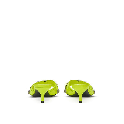 Mules Slippers Flat Shoes by Balenciaga for women in leather silver & yellow features an statuesque silhouette from the Women's Leather Mules Slippers Flat Shoes collection, showcasing a and a statuesque pointed toe style for a statuesque look.