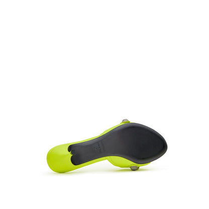 Mules Slippers Flat Shoes by Balenciaga for women in leather silver & yellow presents a effortless chic silhouette, showcasing the Women's Leather Mules Slippers Flat Shoes design with a effortless chic and pointed toe style for a sophisticated look.