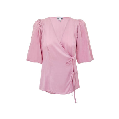 Tank Top by Ganni for women in cupro satin viscose pink presents a uncompromising silhouette, artfully detailed with a uncompromising and short-sleeve; sleeveless for a sophisticated, uncompromising finish.