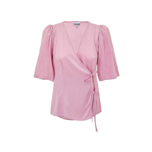 Tank Top by Ganni for women in cupro satin viscose pink presents a uncompromising silhouette, artfully detailed with a uncompromising and short-sleeve; sleeveless for a sophisticated, uncompromising finish.
