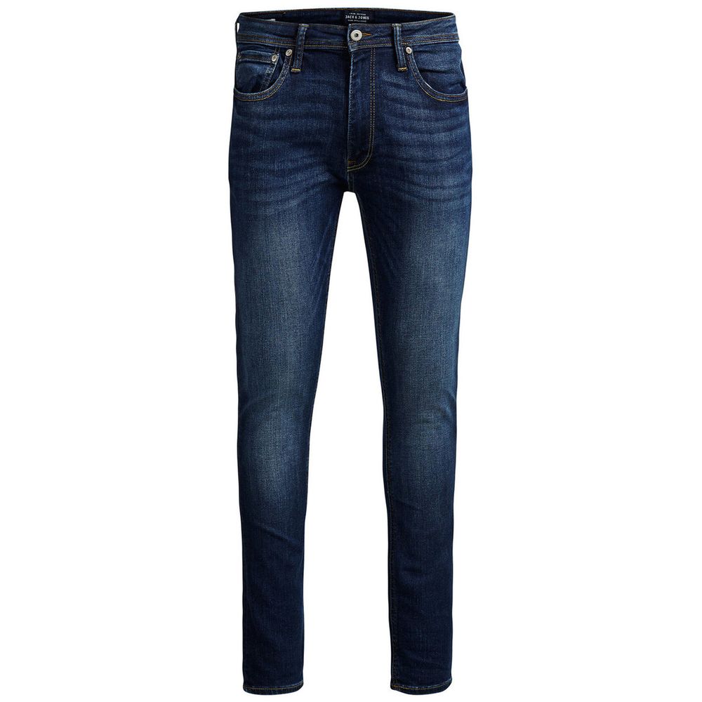 Jeans by Jack & Jones for men in stretch denim cotton blue & patterned presents a tailored silhouette, showcasing a tailored skinny and long cut with a refined for a truly tailored aesthetic.
