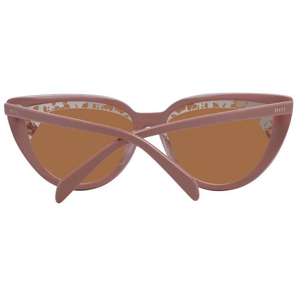 Sunglasses by Emilio Pucci for women in plastic pink showcases a ethereal silhouette, featuring rose coloured frame full-rim cat-eye frame design with non-polarized category-2-medium-tint lens for a ethereal finish.