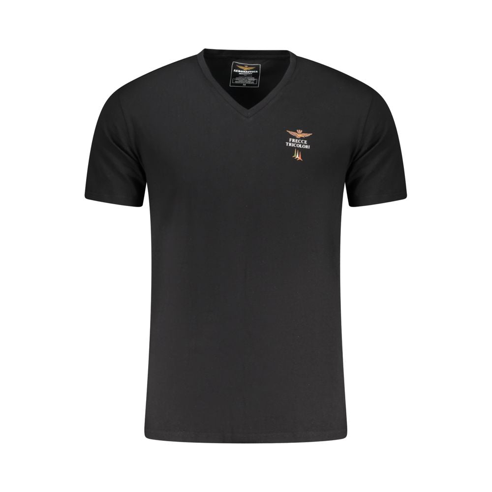 Activewear T-Shirt by Aeronautica Militare for men in stretch cotton black & print presents a kinetic silhouette, showcasing the kinetic short-sleeve and v-neck neckline alongside functional for a premium, athletic look.