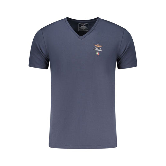 Activewear T-Shirt by Aeronautica Militare for men in stretch cotton blue & print features a dynamic silhouette with short-sleeve and v-neck neckline enhanced by functional .