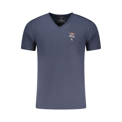 Activewear T-Shirt by Aeronautica Militare for men in stretch cotton blue & print features a versatile silhouette, showcasing a versatile v-neck neckline and short-sleeve detailed with high-performance for a premium look.