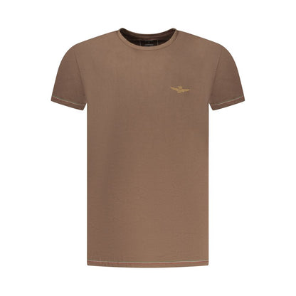 Activewear T-Shirt by Aeronautica Militare for men in stretch cotton brown & print features an contemporary design with , a short-sleeve length, and a contemporary crew neckline.