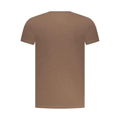 Activewear T-Shirt by Aeronautica Militare for men in stretch cotton brown & print features a dynamic silhouette with and crew neckline enhanced by functional .