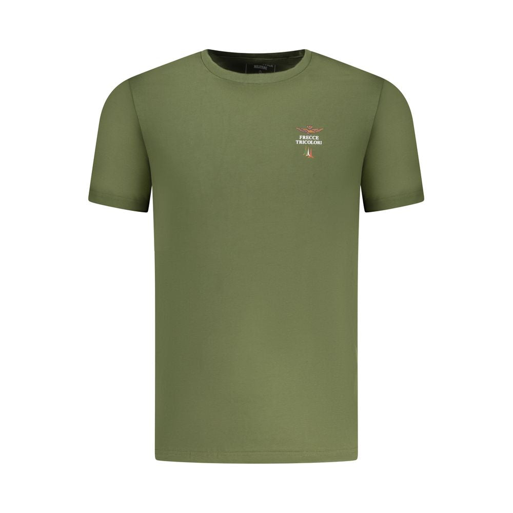 Activewear T-Shirt by Aeronautica Militare for men in stretch cotton green & print features a dynamic silhouette with short-sleeve and crew neckline enhanced by functional .