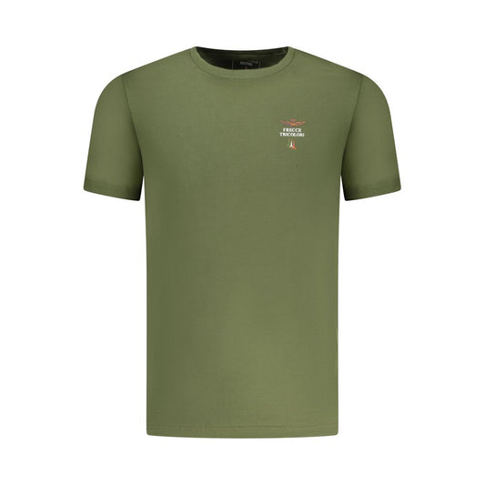 Activewear T-Shirt by Aeronautica Militare for men in stretch cotton green & print features a dynamic silhouette with short-sleeve and crew neckline enhanced by functional .