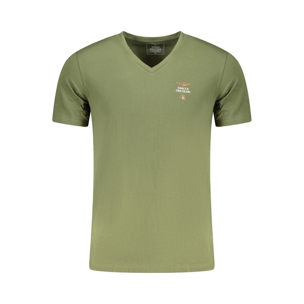 Activewear T-Shirt by Aeronautica Militare for men in stretch cotton green & print features an athletic silhouette with short-sleeve sleeves and a v-neck neckline neckline, enhanced by high-performance .