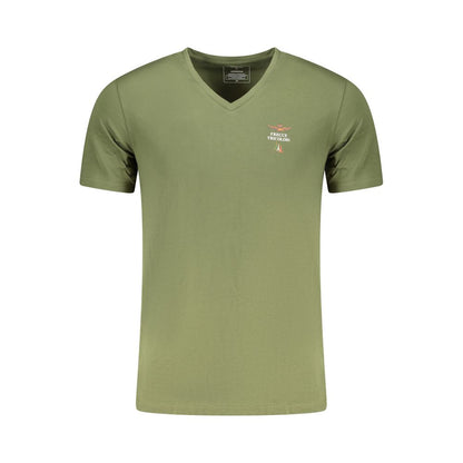 Activewear T-Shirt by Aeronautica Militare for men in stretch cotton green & print features an athletic silhouette with short-sleeve sleeves and a v-neck neckline neckline, enhanced by high-performance .