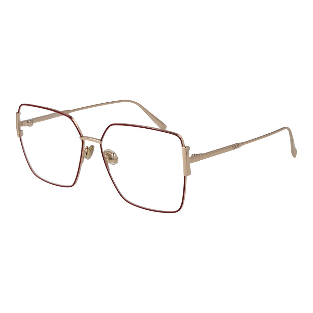 Eyeglasses Frames by Tod's for women in metal red features an refined silhouette, showcasing a sophisticated red coloured frame and refined full-frame frame design for a refined look.