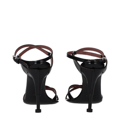 Stiletto Sandals by Premiata for women in patent leather black presents a sculptural silhouette, showcasing the Women's Patent Leather Stiletto Sandals design with a sculptural stiletto and for a premium look.
