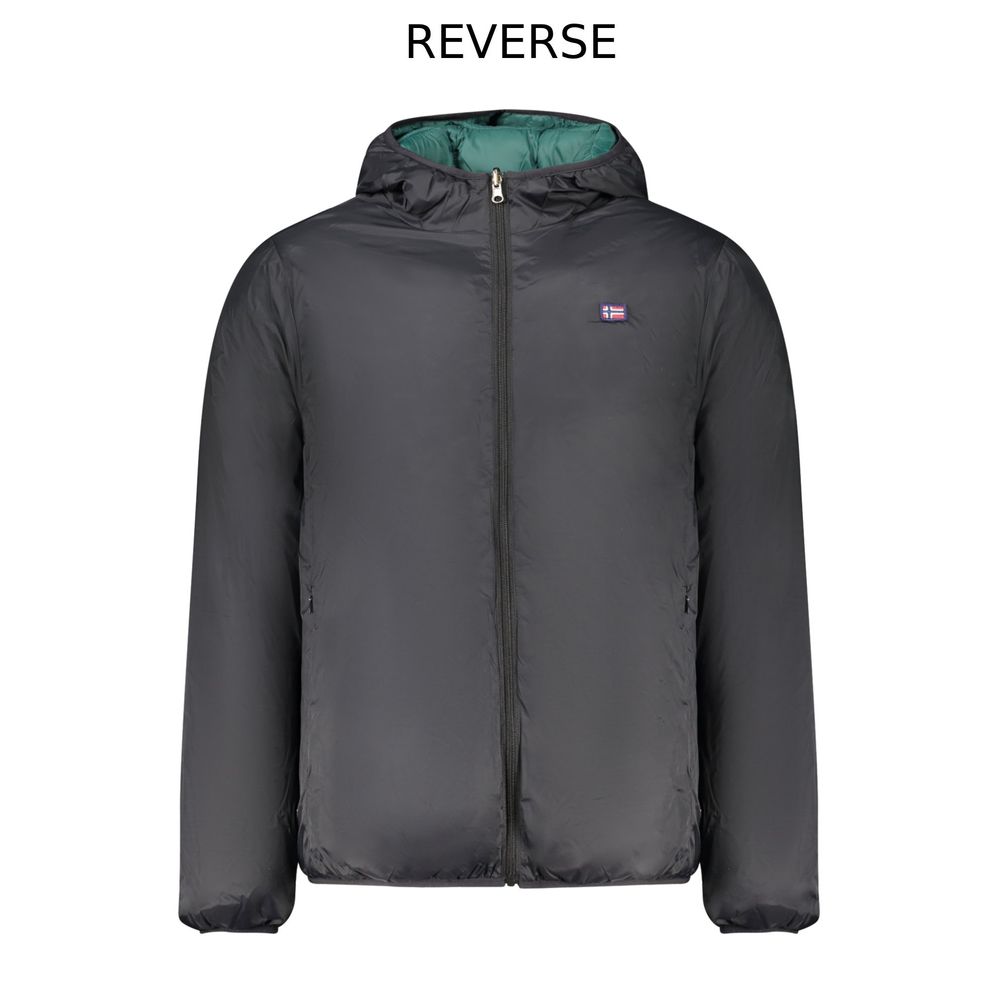 Hooded Windbreaker Jacket by Norway 1963 for men in polyester black features an perennial silhouette with a refined hooded neckline and perennial pockets, hooded & windproof for a sophisticated weather-resistant look.