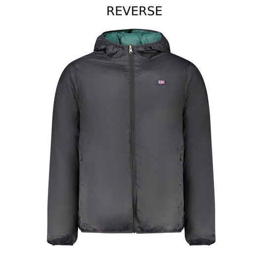 Hooded Windbreaker Jacket by Norway 1963 for men in polyester black features an perennial silhouette with a refined hooded neckline and perennial pockets, hooded & windproof for a sophisticated weather-resistant look.