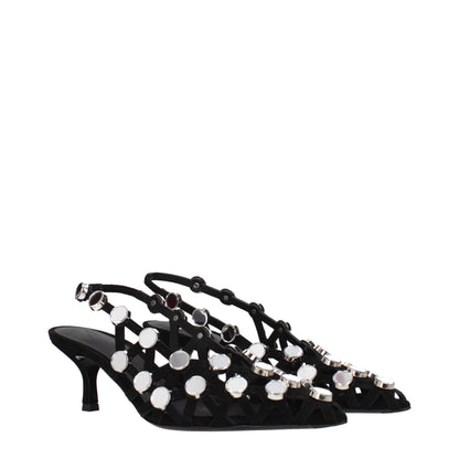 Stiletto Sandals by The Attico for women in suede leather black showcases a sculptural silhouette as Women's Suede Leather Stiletto Sandals, defined by a sculptural stiletto and sculptural for a sculptural look.