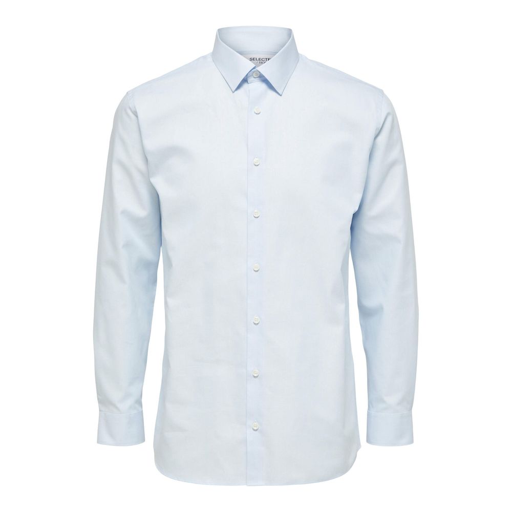 Shirt by Selected for men in cotton blue showcases a sleek silhouette, elegantly detailed with a sleek and long-sleeve for a sleek finish.