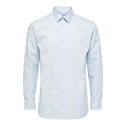 Shirt by Selected for men in cotton blue showcases a sleek silhouette, elegantly detailed with a sleek and long-sleeve for a sleek finish.