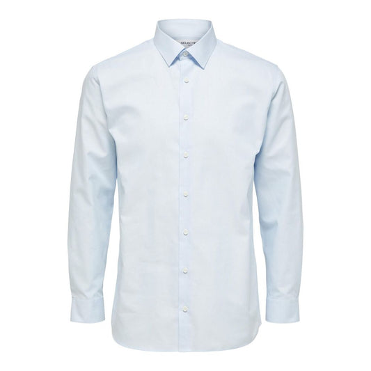Shirt by Selected for men in cotton blue showcases a sleek silhouette, elegantly detailed with a sleek and long-sleeve for a sleek finish.