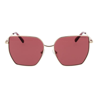 This Sunglasses by Gant for women in metal gold presents a sumptuous silhouette, showcasing a sumptuous full-rim square frame design in gold coloured frame and high-performance non-polarized category-3-dark-tint lens.