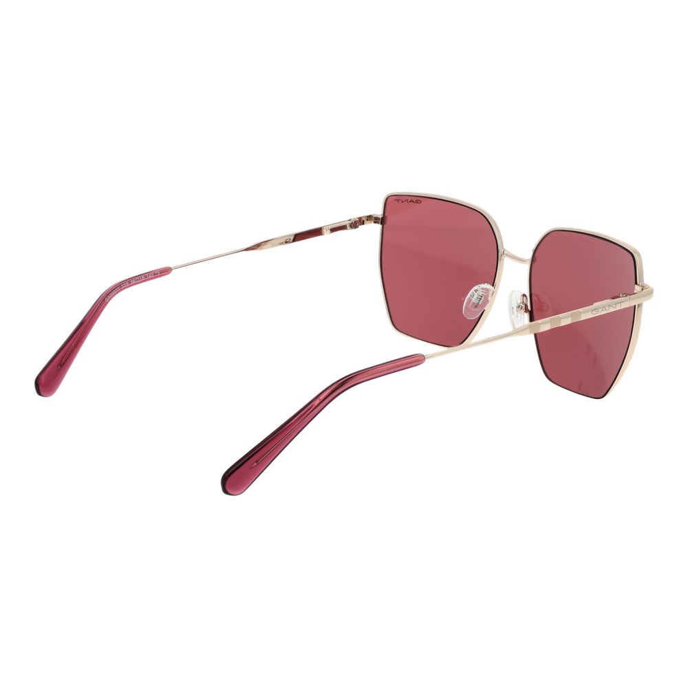 Sunglasses by Gant for women in metal gold features a sumptuous silhouette, showcasing a sumptuous full-rim square frame design in gold coloured frame with high-performance non-polarized category-3-dark-tint lens.