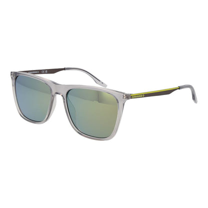 This Sunglasses by Converse for men in metal gray presents a sumptuous silhouette, showcasing a sumptuous full-rim square frame design in gray coloured frame and high-performance mirrored category-3-dark-tint lens.